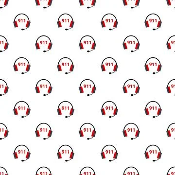 Seamless pattern with 911 emergency call operator headset 스톡 일러스트