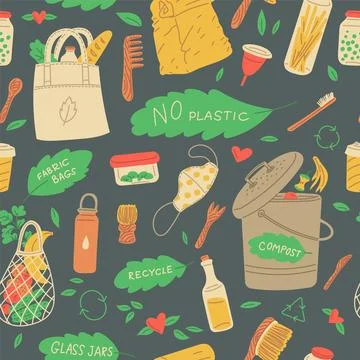 Seamless pattern about zero waste lifestyle flat style, vector illustration 스톡 일러스트