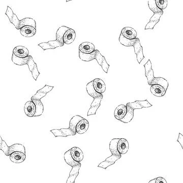 Seamless pattern absorbent toilet paper roll sketch hand drawn Stock Illustration