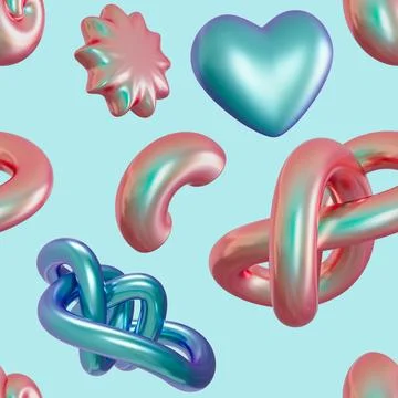 Seamless pattern with abstract 3D shapes on blue background. Colorful design for Illustrazione stock