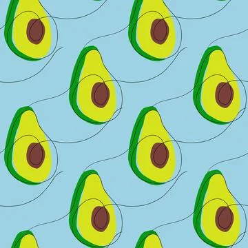 Seamless pattern with abstract avocado illustration with black line in vector on Stock Illustration