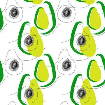Seamless pattern with Abstract avocado illustration with black line in vector on Stock Illustration