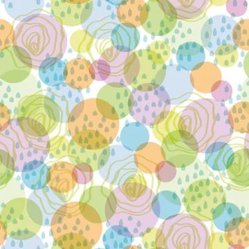 Seamless pattern abstract background with circles and drops (green blue orang 스톡 일러스트