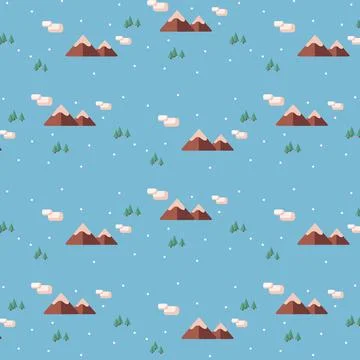 Seamless pattern, abstract background mountains and forest - Vector Illustrazione stock
