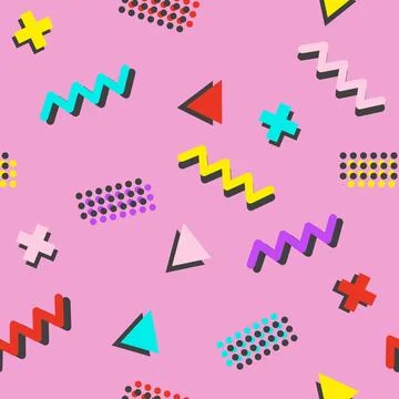 Seamless pattern with abstract Bauhaus or Memphis geometric shapes, doodle style Stock Illustration