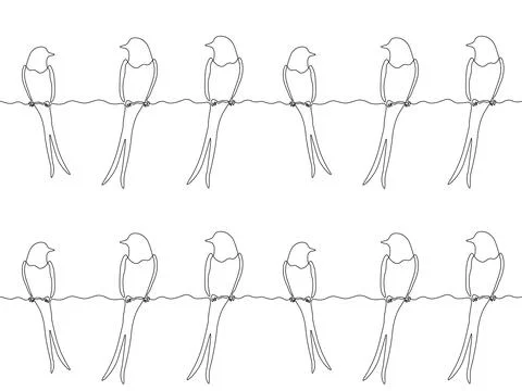 Seamless pattern, abstract bird sitting on a wire, swallow ,swift, continuo.. Stock Illustration