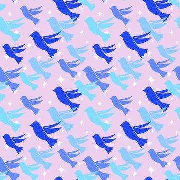 Seamless pattern of Abstract birds - blue pink design Stock Illustration