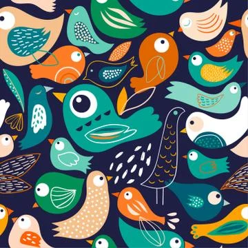 Seamless pattern with abstract birds Stock Illustration