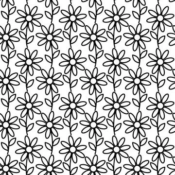 Seamless pattern of abstract blooming flowers Contour drawing. Background for Stock Illustration