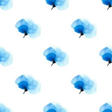 Seamless pattern of abstract blue flowers isolated on white background Stock Illustration