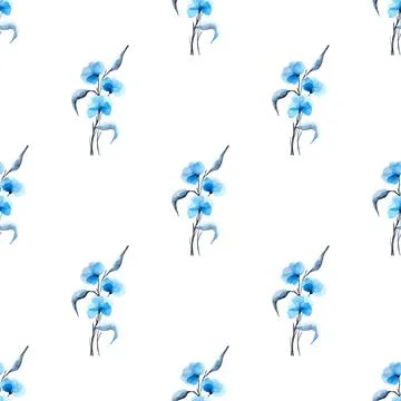 Seamless pattern of abstract blue flowers isolated on white background Stock Illustration