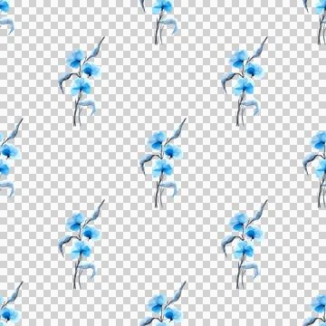 Seamless pattern of abstract blue flowers isolated on white background Stock Illustration