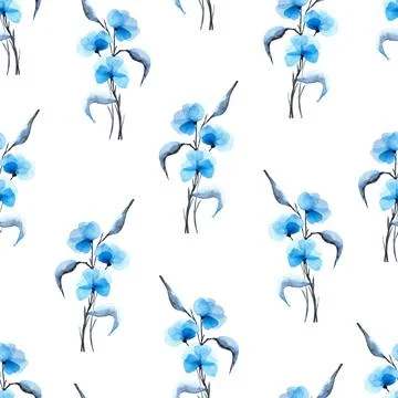 Seamless pattern of abstract blue flowers isolated on white background 스톡 일러스트