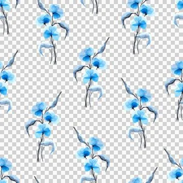 Seamless pattern of abstract blue flowers isolated on white background Stock Illustration