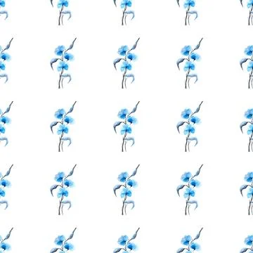 Seamless pattern of abstract blue flowers isolated on white background 스톡 일러스트