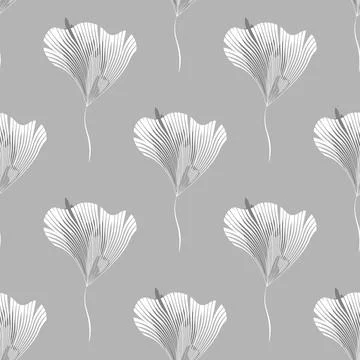 Seamless pattern with abstract branches and flowers. Black and white floral b Stock Illustration