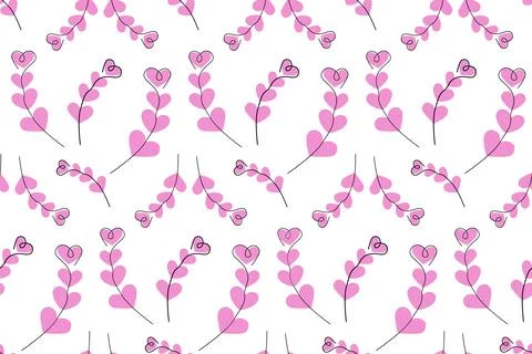 Seamless pattern of abstract brunches by color hearts in trendy pink shades Stock Illustration