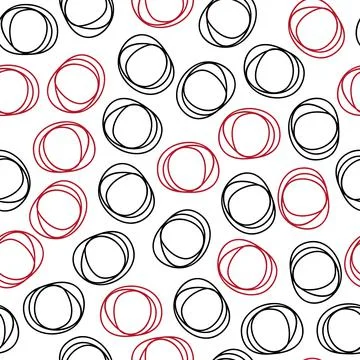 Seamless pattern with abstract circle doodles in red and black Stock Illustration