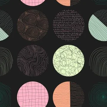 Seamless pattern with abstract circles and shapes. Stock Illustration