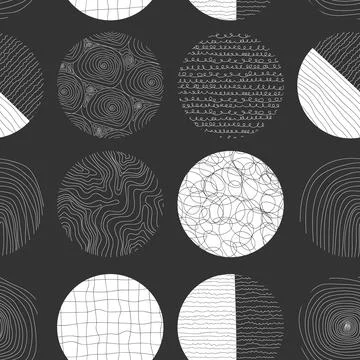Seamless pattern with abstract circles and shapes. 스톡 일러스트