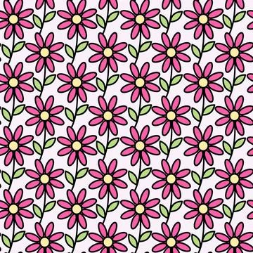 Seamless pattern of abstract colorful blooming flowers in trendy marker shades Stock Illustration