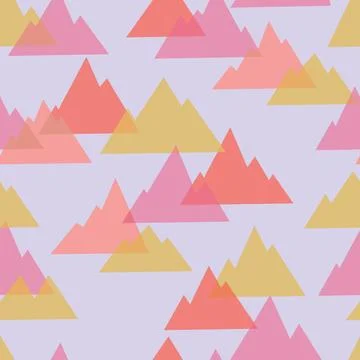 Seamless Pattern with Abstract Colorful Mountains on a Light Purple Backgroun Stock Illustration