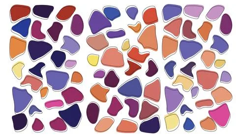 Seamless pattern with abstract colorful pebbles and organic shapes in vibrant Stock Illustration