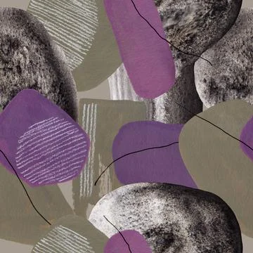 Seamless pattern abstract composition of hakki and purple figures Stockillustratie