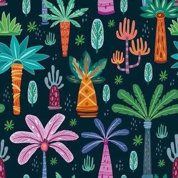 Seamless Pattern with abstract decorative Palms Stock Illustration