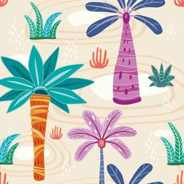 Seamless Pattern with abstract decorative Palms Stock Illustration