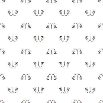 Seamless pattern with abstract doodle flower on white background. Vector repe Stock Illustration