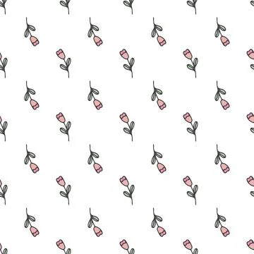 Seamless pattern with abstract doodle flower on white background. Vector repe Stock Illustration