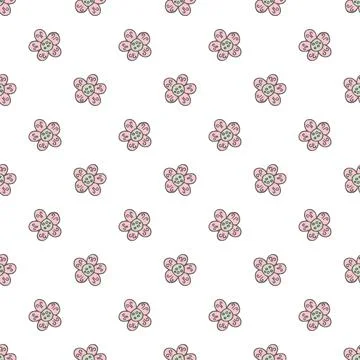 Seamless pattern with abstract doodle flower on white background. Vector repe Stock Illustration