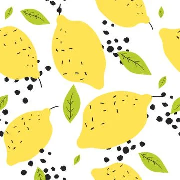 Seamless pattern with abstract doodle lemons Stock Illustration