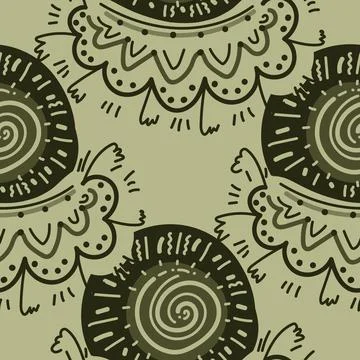Seamless pattern with abstract doodle ornaments. Vector texture. Stock Illustration