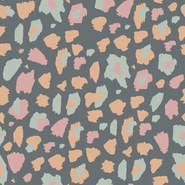 Seamless pattern with abstract doodle style leopard spots on gray background. Illustrazione stock