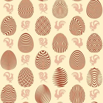 Seamless pattern with abstract eggs and roosters Illustrazione stock