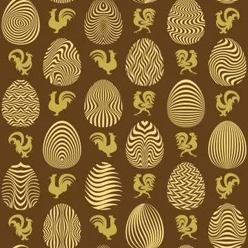 Seamless pattern with abstract eggs and roosters イラスト素材