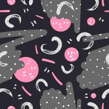 Seamless pattern of abstract elements and dry brush lines. Vector background  Stock Illustration