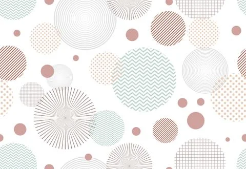 Seamless pattern of abstract elements on circle shape on white background Illustrazione stock