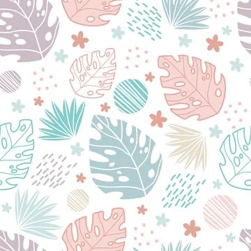 Seamless pattern abstract exotic plants soft colors Illustrazione stock