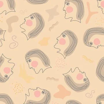 Seamless pattern with an abstract face in a minimalist style. Linear vector i Stock Illustration