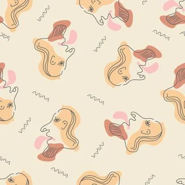 Seamless pattern with an abstract face in a minimalist style. Linear vector i 库存插图