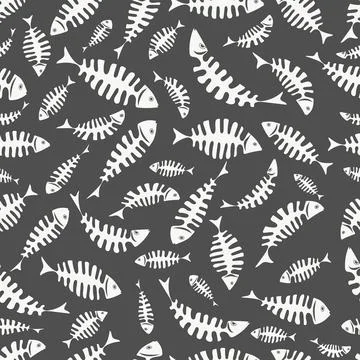 Seamless pattern with abstract fish skeletons Stock Illustration