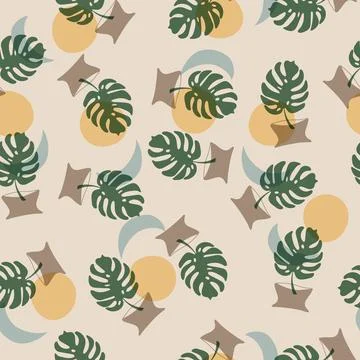Seamless pattern with abstract floral design in a minimalist style. Linear ve Illustrazione stock