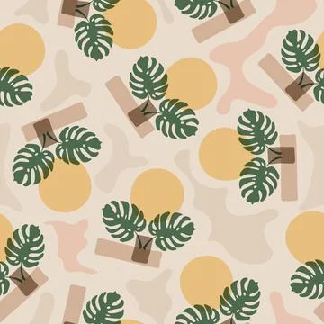 Seamless pattern with abstract floral design in a minimalist style. Linear ve Stockillustratie