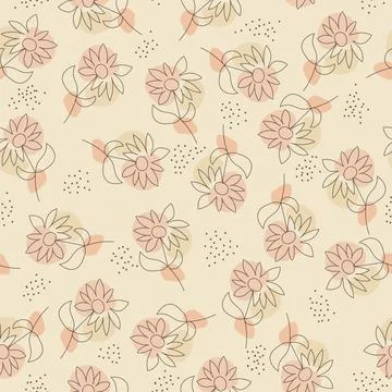Seamless pattern with abstract floral design in a minimalist style. Linear ve Stock Illustration