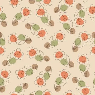 Seamless pattern with abstract floral design in a minimalist style. Linear ve Stock Illustration
