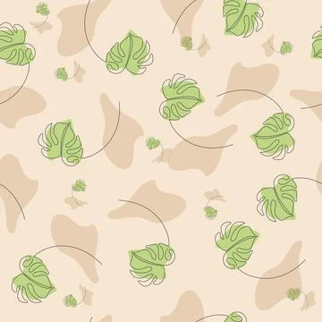 Seamless pattern with abstract floral design in a minimalist style. Linear ve Illustrazione stock