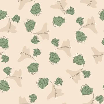 Seamless pattern with abstract floral design in a minimalist style. Linear ve Stock Illustration